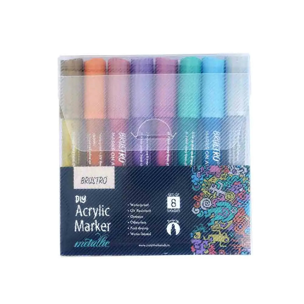 Brustro Metallic Acrylic Marker Set of 8 Shades - Box View